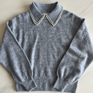 H&M - Pearl Collared Sweater - Grey - Small